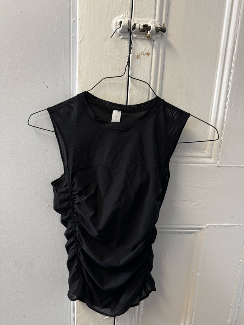 Lululemon Black Sleeveless Ruched Mesh Top